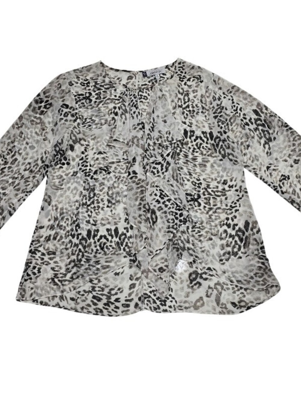 Jennifer Lopez Leopard Print Sheer Ruffle Blouse Mob Wife Y2K XL - Picture 4 of 12